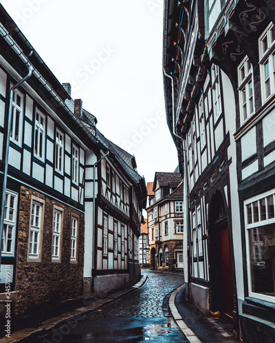 small alley after rain in goslar germany