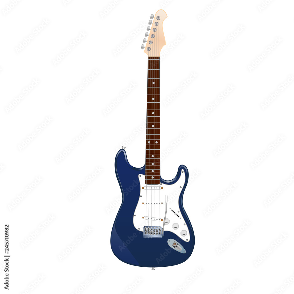 Obraz premium electric blue guitar with white pickguard on white background