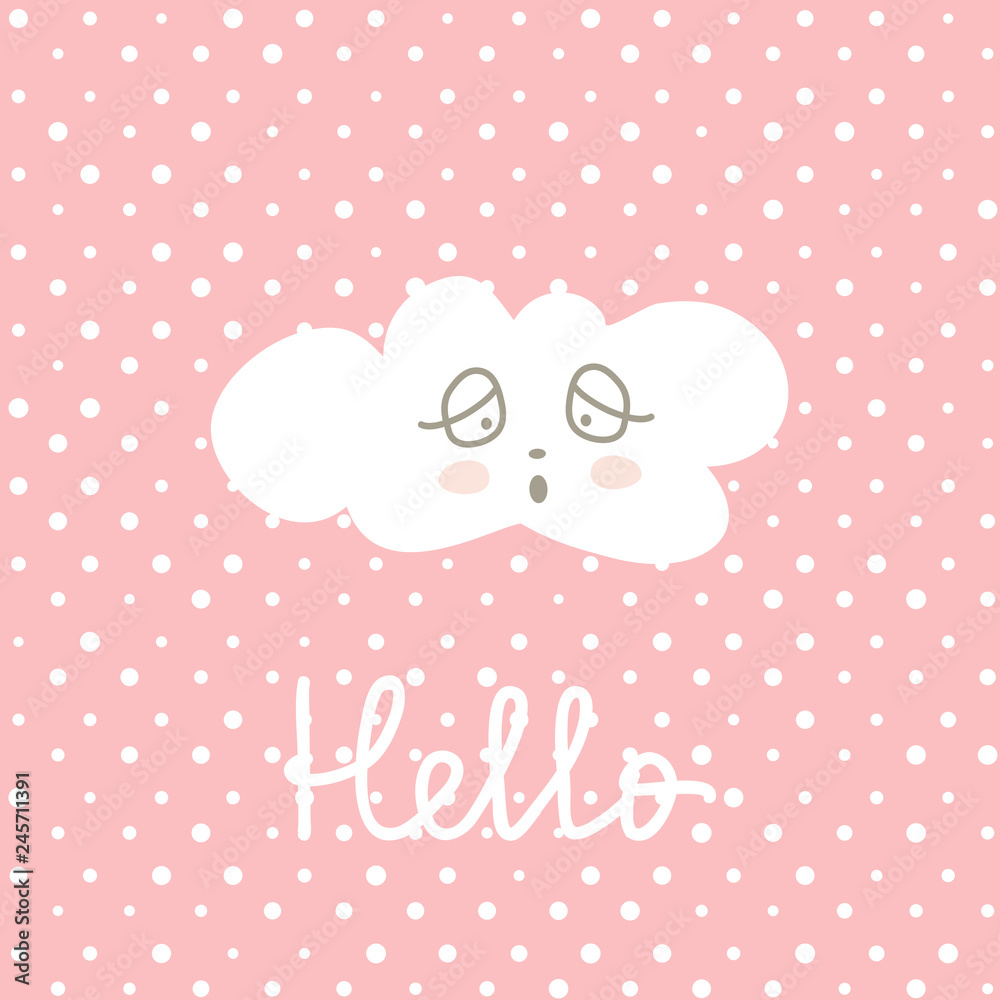 Cute Happy Cloud cartoon on polka pots background. Cute Happy Cloud cartoon on polka pots background.