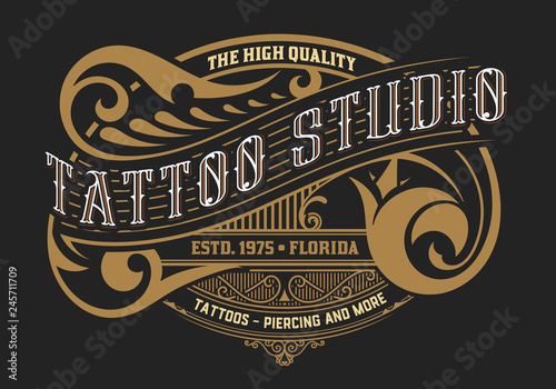 Tattoo logo template with vintage ornaments. Layered