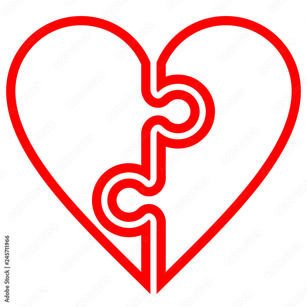 Heart puzzle symbol icon - red simple outlined, isolated - vector Heart puzzle symbol icon - red simple outlined, isolated - vector
