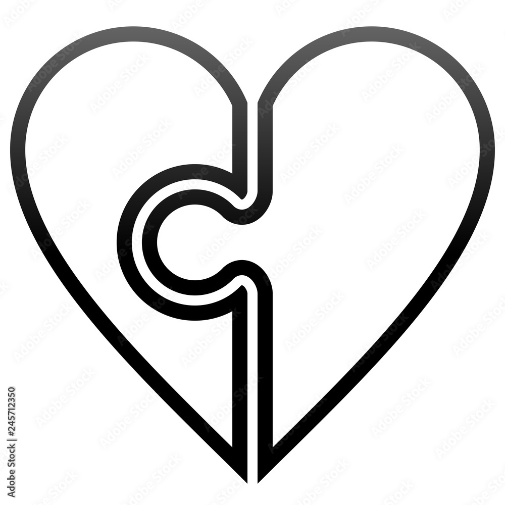 Fototapeta premium Heart puzzle symbol icon - black outlined gradient, isolated - vector