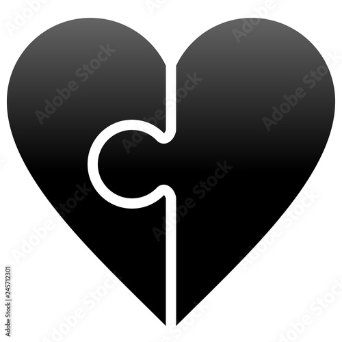 Heart puzzle symbol icon - black gradient, isolated - vector