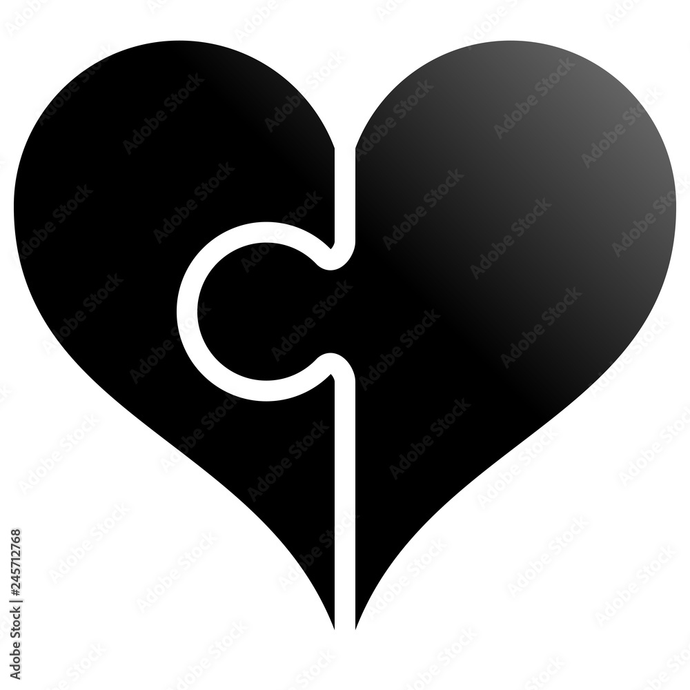 Heart puzzle symbol icon - black gradient, isolated - vector Heart puzzle symbol icon - black gradient, isolated - vector