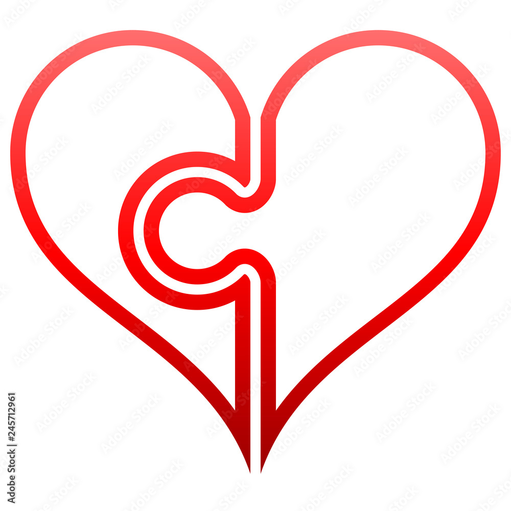 Heart puzzle symbol icon - red outlined gradient, isolated - vector Heart puzzle symbol icon - red outlined gradient, isolated - vector
