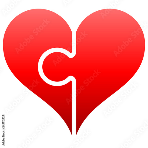 Heart puzzle symbol icon - red gradient, isolated - vector