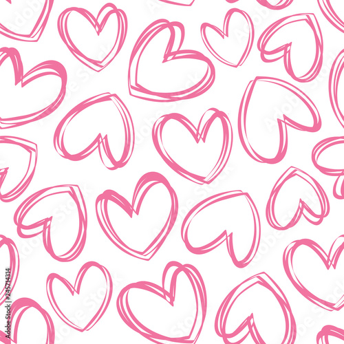 Simple seamless vector pattern with pink hearts.