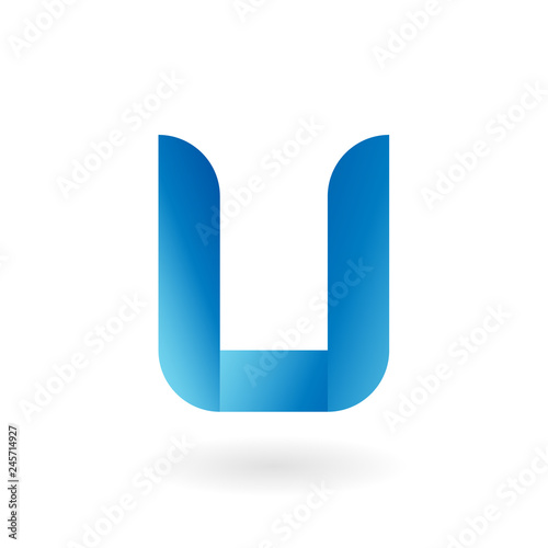 U letter blue flat vector logo template