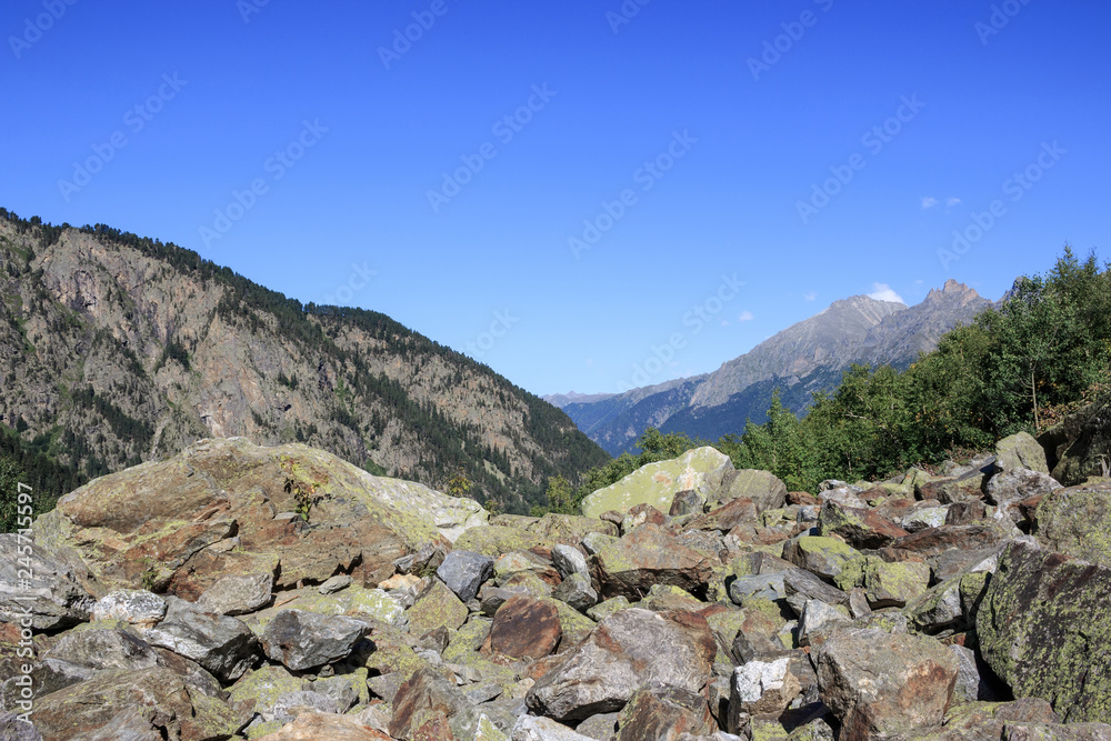 Closeup view mountains scenes in national park Dombai, Caucasus, Russia, Europ