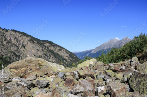 Closeup view mountains scenes in national park Dombai, Caucasus, Russia, Europ