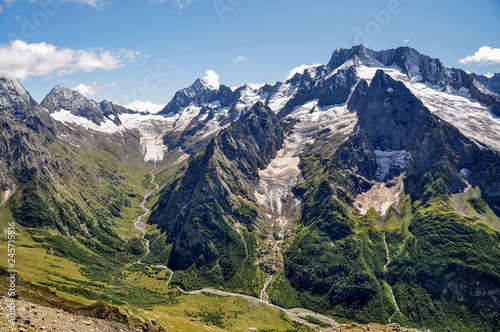 Closeup mountains scenes in national park Dombai, Caucasus, Russia