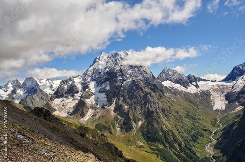 Closeup mountains scenes in national park Dombai, Caucasus, Russia