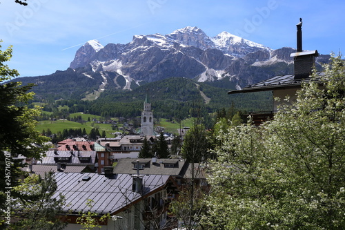 Beautiful view  of the springlike Cortina d’Ampezzo, italy photo