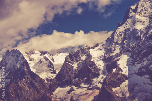 Closeup mountains scenes in national park Dombai, Caucasus, Russia