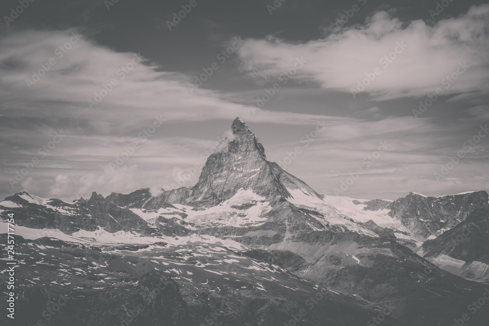 View closeup Matterhorn mountain, scenes in national park Zermatt, Switzerland