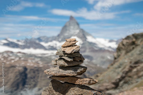 View balance stones, far away Matterhorn mountain © TravelFlow