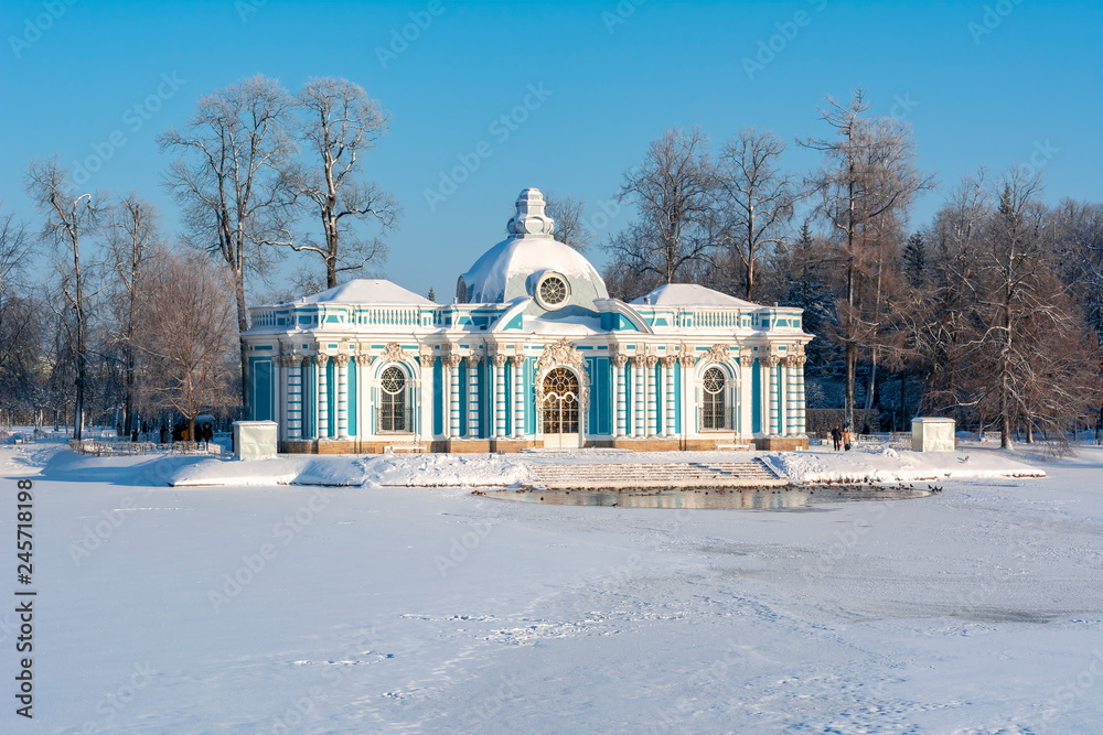 Grotto pavilion in Catherine park in winter, Tsarskoe Selo (Pushkin), St. Petersburg, Russia