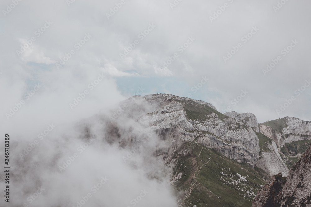 View mountains scene from top Pilatus Kulm in national park Lucerne, Switzerland