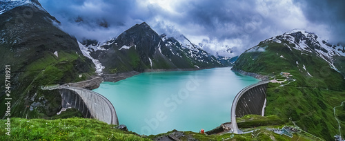 Beautiful view of dam At Mooserboden Lake in Austria