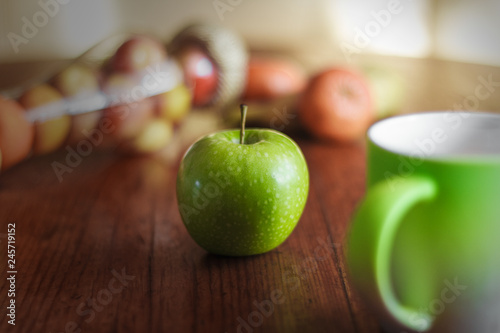 apple on wooden table