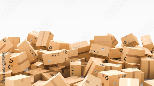 Cardboard boxes on white background, logistics and delivery concept. 3D Rendering