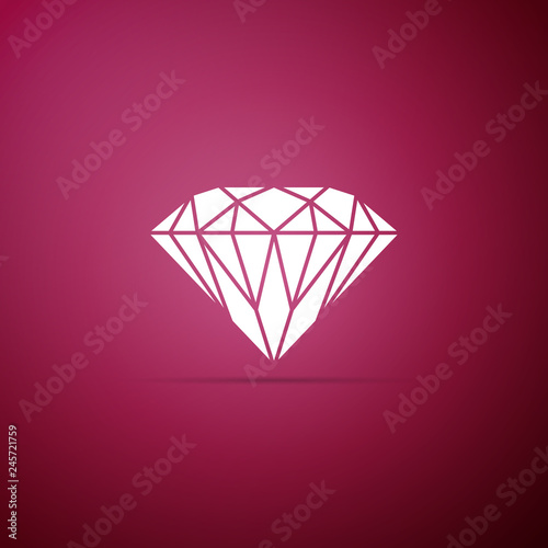 Diamond sign isolated on purple background. Jewelry symbol. Gem stone. Flat design. Vector Illustration