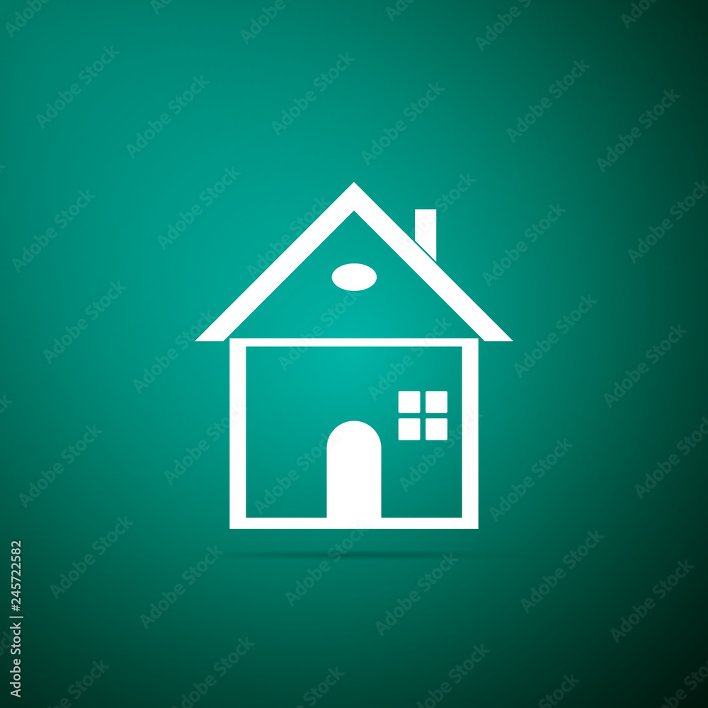 House icon isolated on green background. Home symbol. Flat design. Vector Illustration House icon isolated on green background. Home symbol. Flat design. Vector Illustration