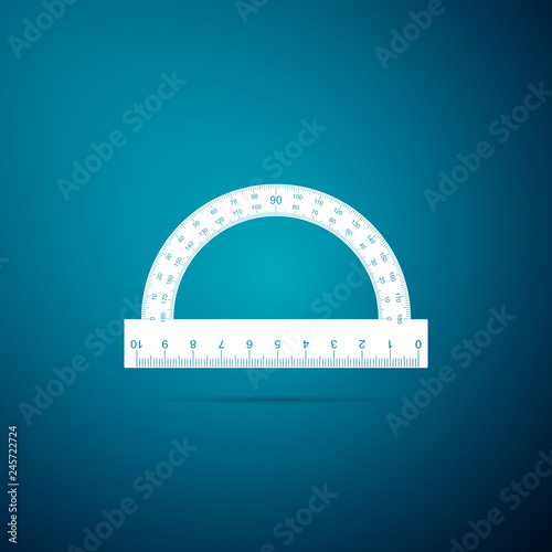 Protractor grid for measuring degrees icon isolated on blue background. Tilt angle meter. Measuring tool. Geometric symbol. Flat design. Vector Illustration