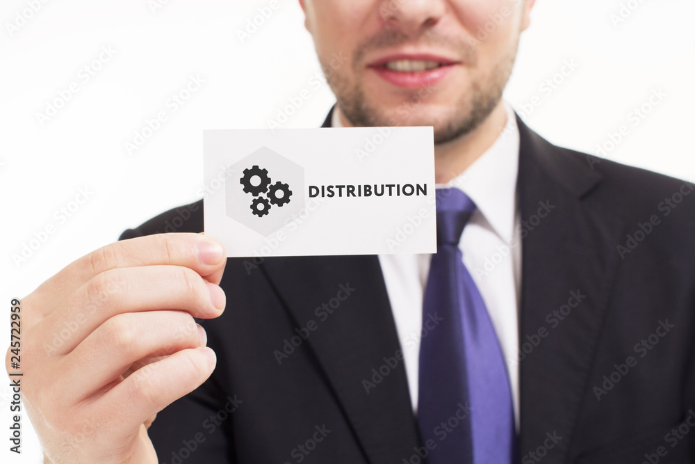 Business, technology, internet and networking concept. Young entrepreneur showing keyword: Distribution Business, technology, internet and networking concept. Young entrepreneur showing keyword: Distribution