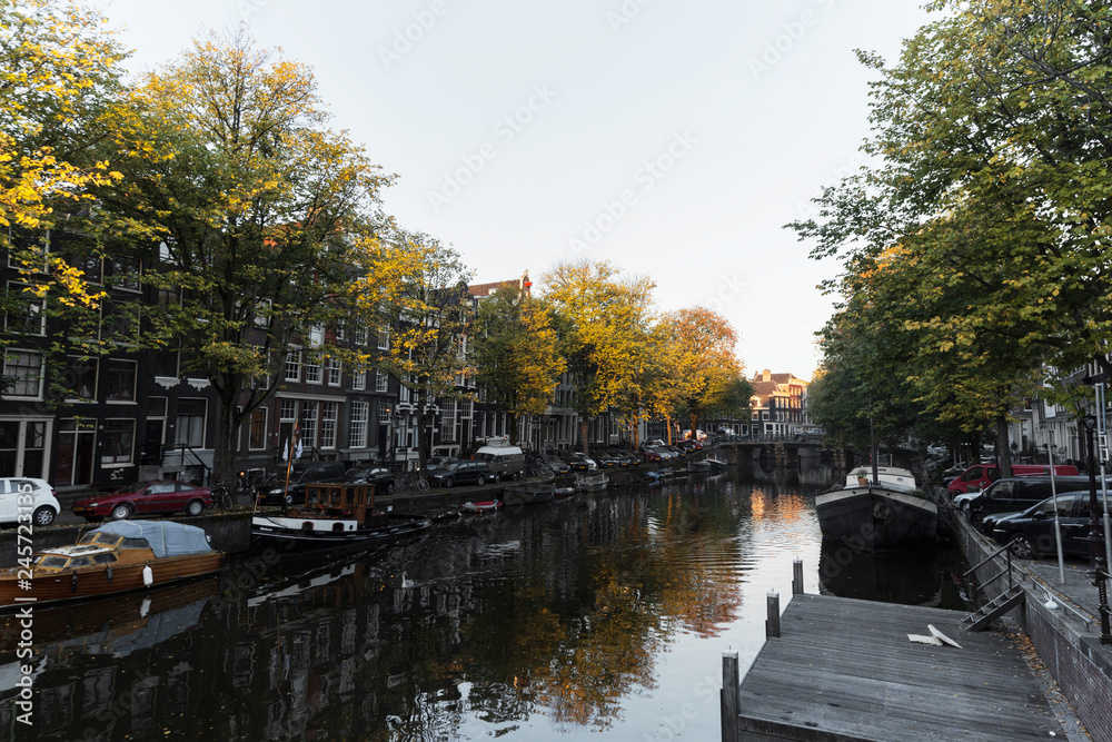 Amsterdam canal during morning rush.