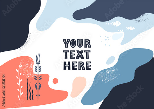 Vector template with space for text. Theme of underwater world, liquid abstract shapes