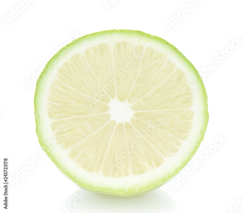 Lime green sliced on white background.