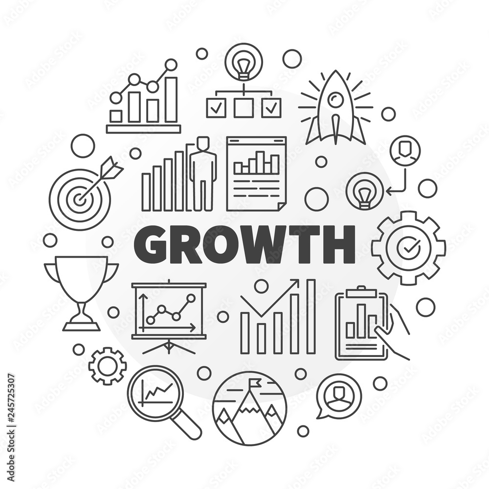 Vector Growth concept simple round illustration in thin line style