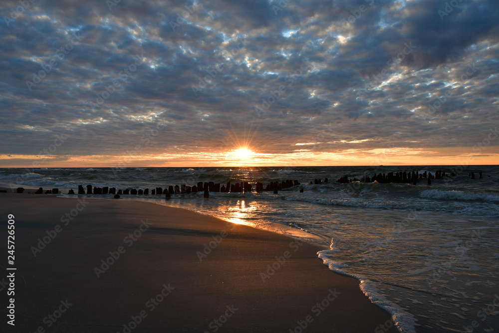 Great sunset on the beach of Debki