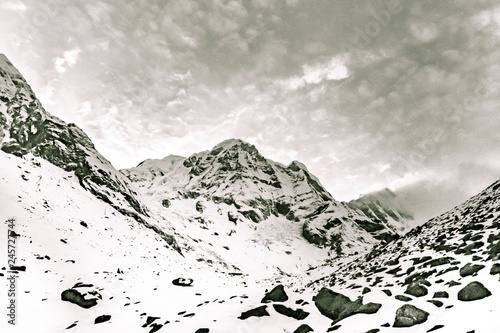 Starry sky over Machhepuchare and Annapurna Base Camp - Nepal, Himalayas photo