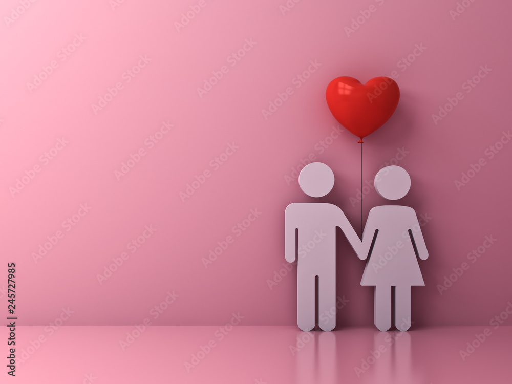 Love couple holding hand with red heart balloon on light pink pastel color background with shadow and reflections Love couple concept for valentine's day 3D rendering Love couple holding hand with red heart balloon on light pink pastel color background with shadow and reflections Love couple concept for valentine's day 3D rendering