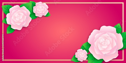 Valentine s Day with rose and shape banner in top view angle  illustration 3d