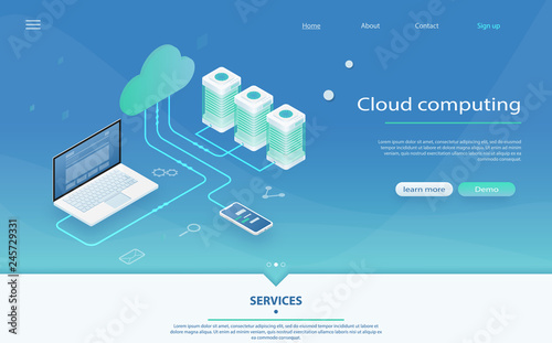 Cloud Computing Concept. Online Computing Storage 3D isometry.