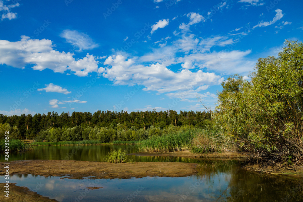 Samara, region, river, Volga, ditches, water, reflection, shore, sky, clouds, trees, nature, walk