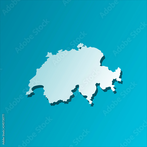 Vector isolated simplified illustration icon with blue silhouette of Switzerland map. Blue background