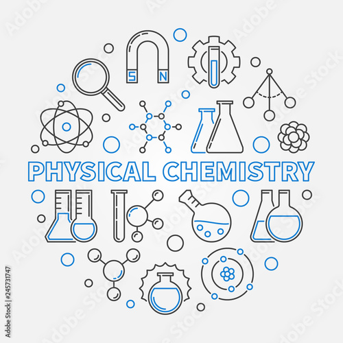 Physical Chemistry vector education concept round illustration in thin line style