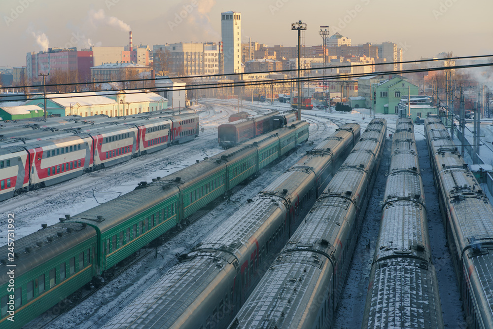 Fototapeta premium Moscow railway station (Rizhskaya) at winter time