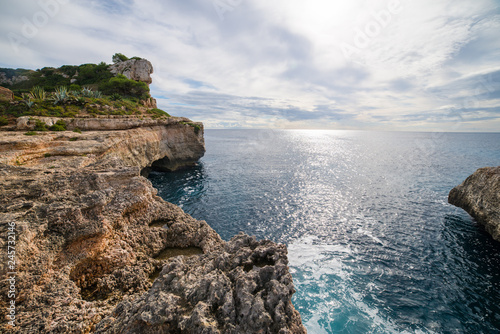 Seaside view from Cala Moro S'Almonia, beautiful wild natural beach on Mallorca island
