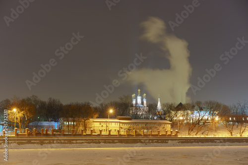 Moscow at the snowy winter night. Long exposure image.