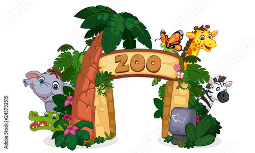beautiful zoo entrance gate vector illustration