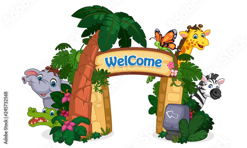 beautiful zoo entrance vector illustration