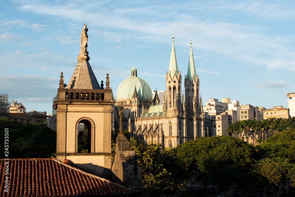 Church of the 3rd Order of Carmo and Cathedral of Sé downtown of São Paulo