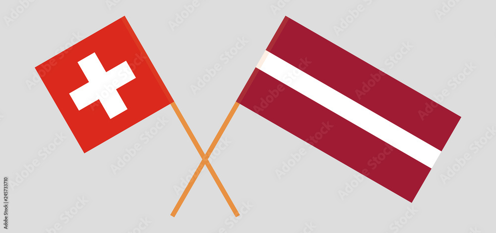 Switzerland and Latvia. The Swiss and Latvian flags. Official colors. Correct proportion. Vector