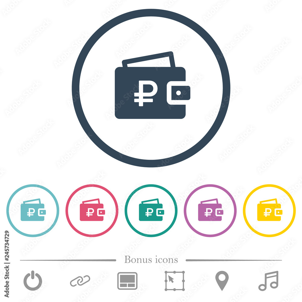 Ruble wallet flat color icons in round outlines Ruble wallet flat color icons in round outlines