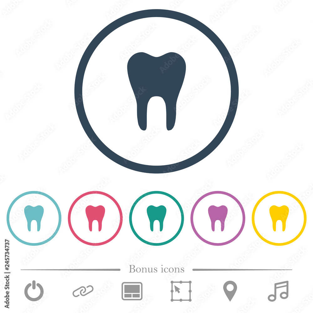 Single tooth flat color icons in round outlines Single tooth flat color icons in round outlines